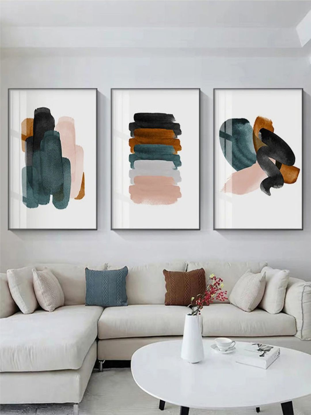 

THE HANDMADE FLAIR 3 Pcs White & Blue Abstract Framed Painting Wall Art