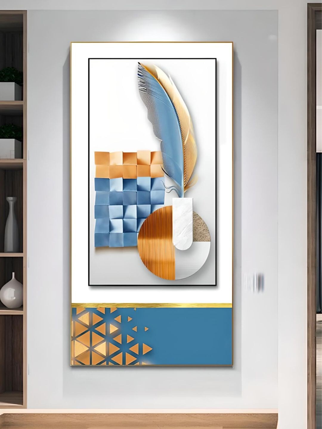 

THE HANDMADE FLAIR White & Blue Wooden Framed Canvas Painting Wall Art