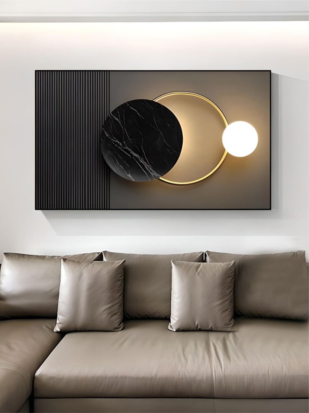 

THE HANDMADE FLAIR Beige & Black Abstract Wooden Framed Canvas Painting Wall Art