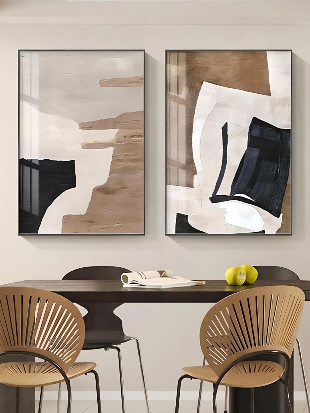 

THE HANDMADE FLAIR 2 Pcs Beige & Black Abstract Framed Painting Wall Art