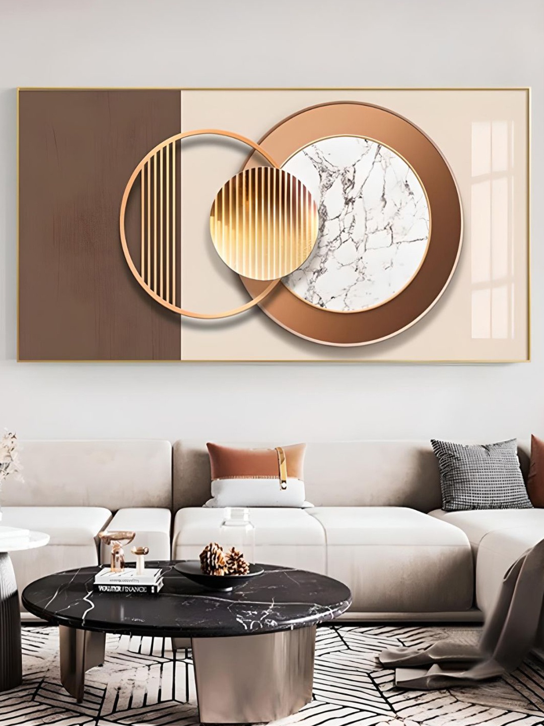 

THE HANDMADE FLAIR Beige & White Architectural Geometry Framed Painting Wall Art