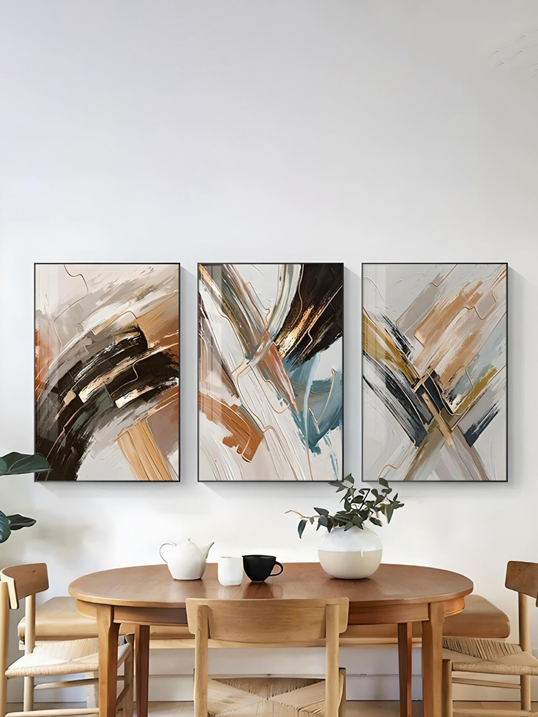 

THE HANDMADE FLAIR 3 Pcs Beige & Black Abstract Framed Painting Wall Art