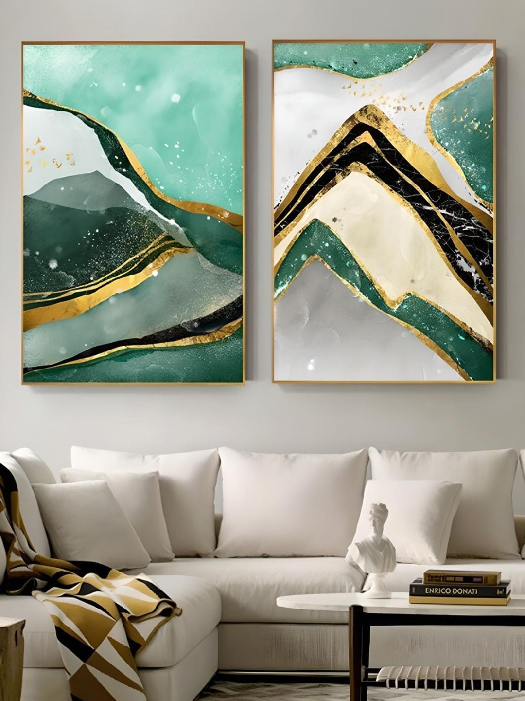 

THE HANDMADE FLAIR Green 2 Pcs Modern Abstract Marble Wall Art