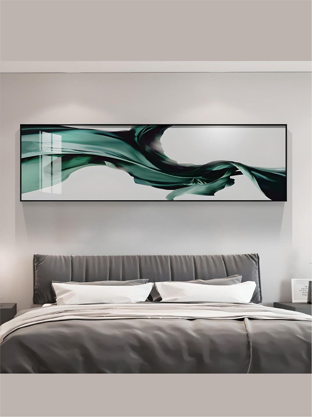 

THE HANDMADE FLAIR Green & White Abstract Flowing Wide Format Wall Art