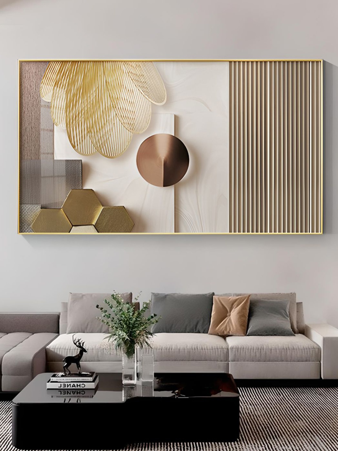 

THE HANDMADE FLAIR Brown & Beige Abstract Canvas Painting Wall Art