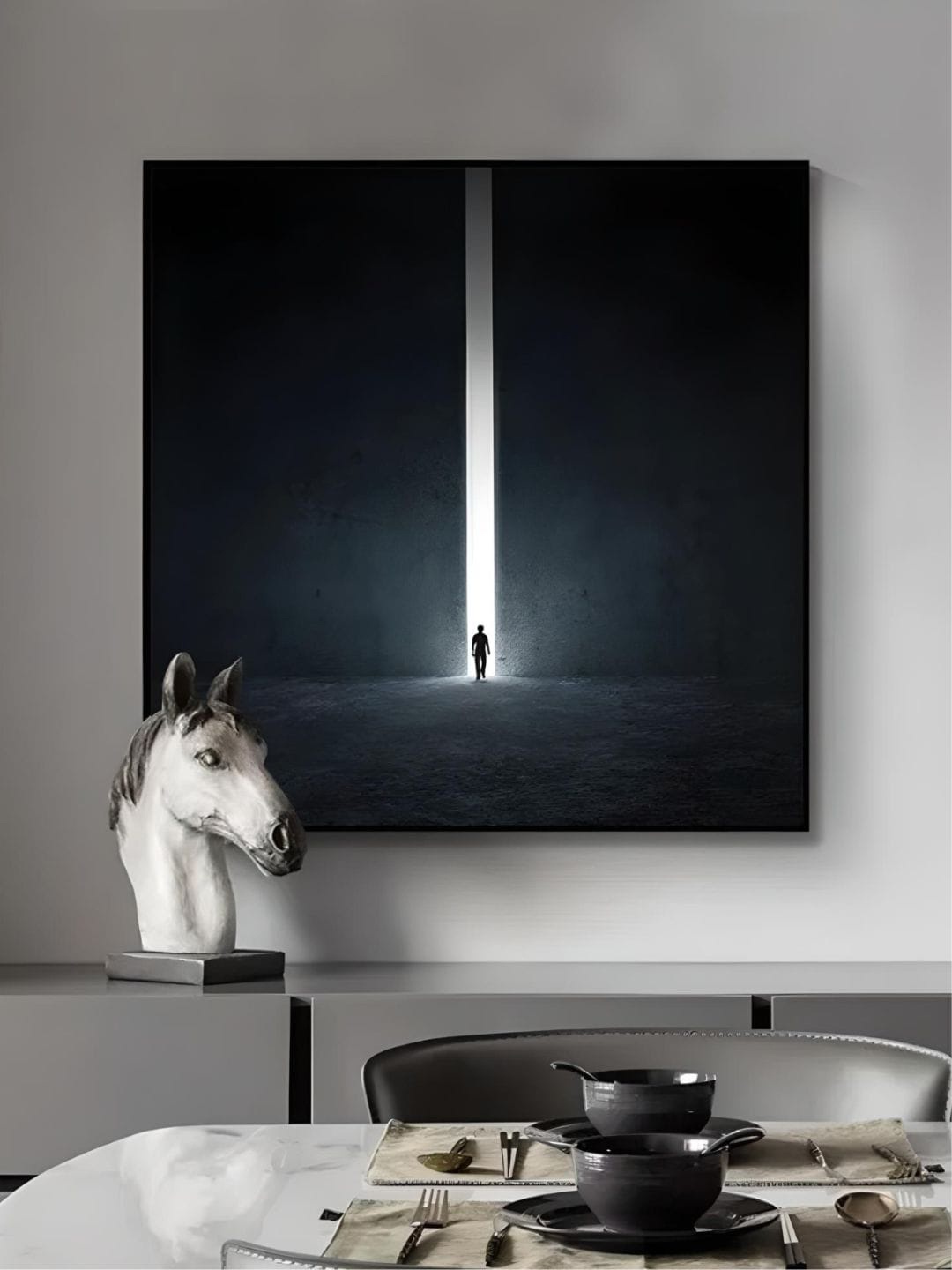 

THE HANDMADE FLAIR Black & White Abstract Canvas Painting Wall Art