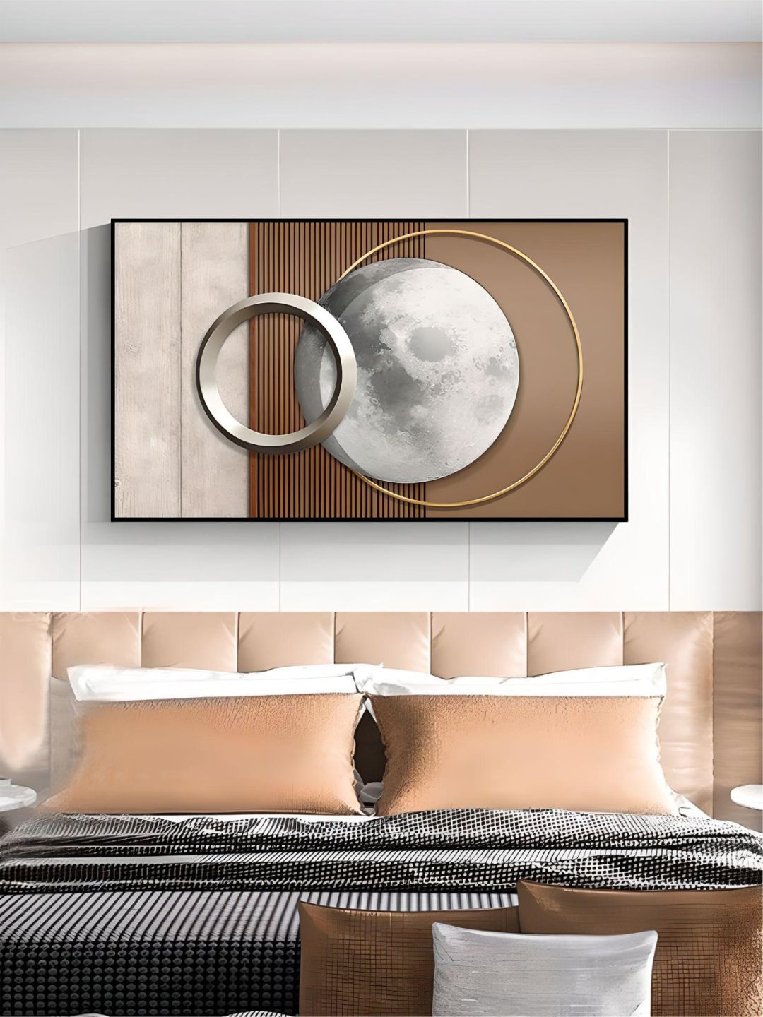 

THE HANDMADE FLAIR Brown & Off-White Wooden Abstract Sun Moon Painting Wall Art