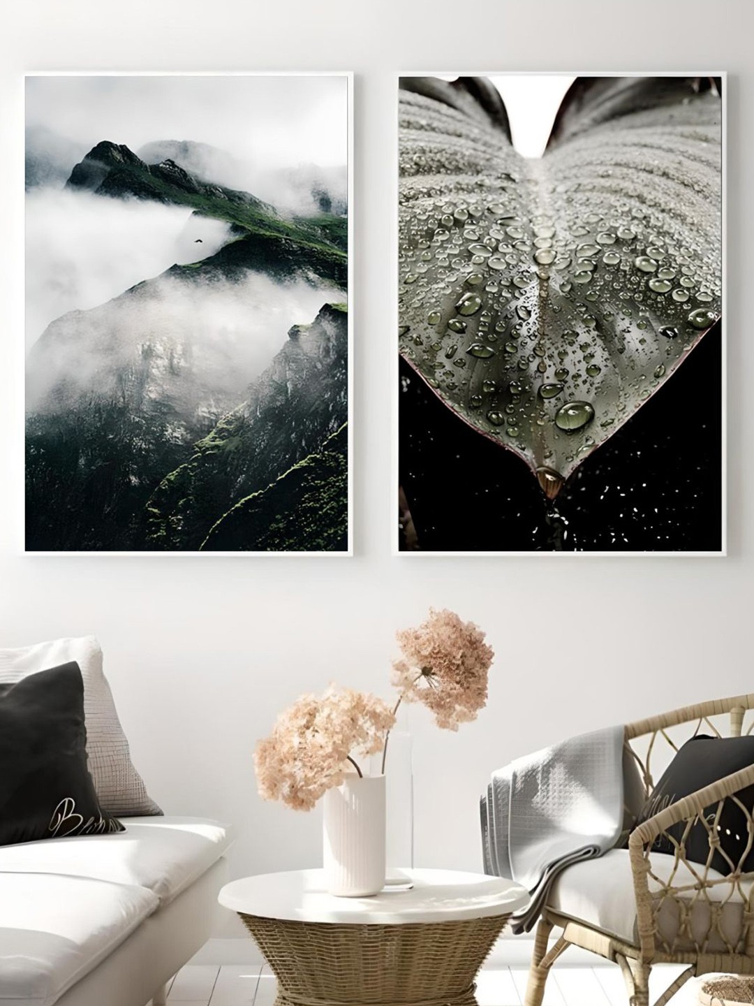 

THE HANDMADE FLAIR Black & White 2 Pieces Idyllic Scenes Of Mountain & Lake Boat Wall Arts