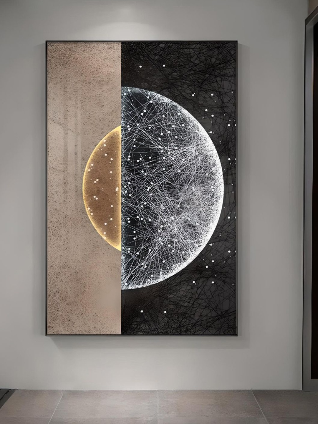 

THE HANDMADE FLAIR Black & White Sun Moon Abstract Painting Wall Art