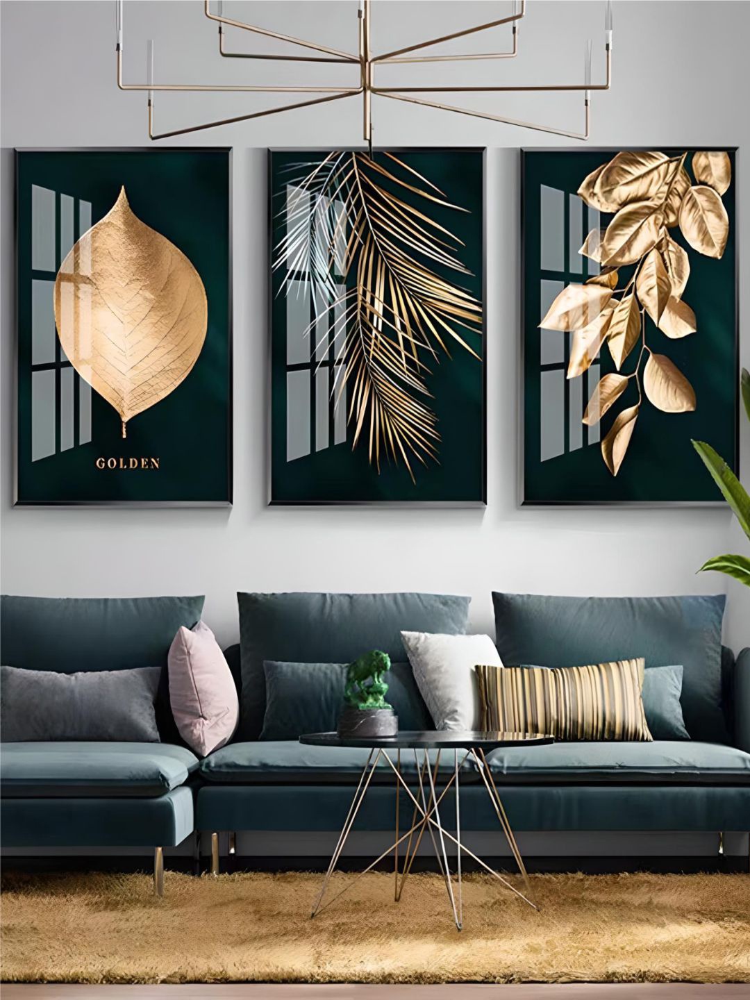 

THE HANDMADE FLAIR 3 Pcs Black & Beige Tropical Plants Framed Painting Wall Art