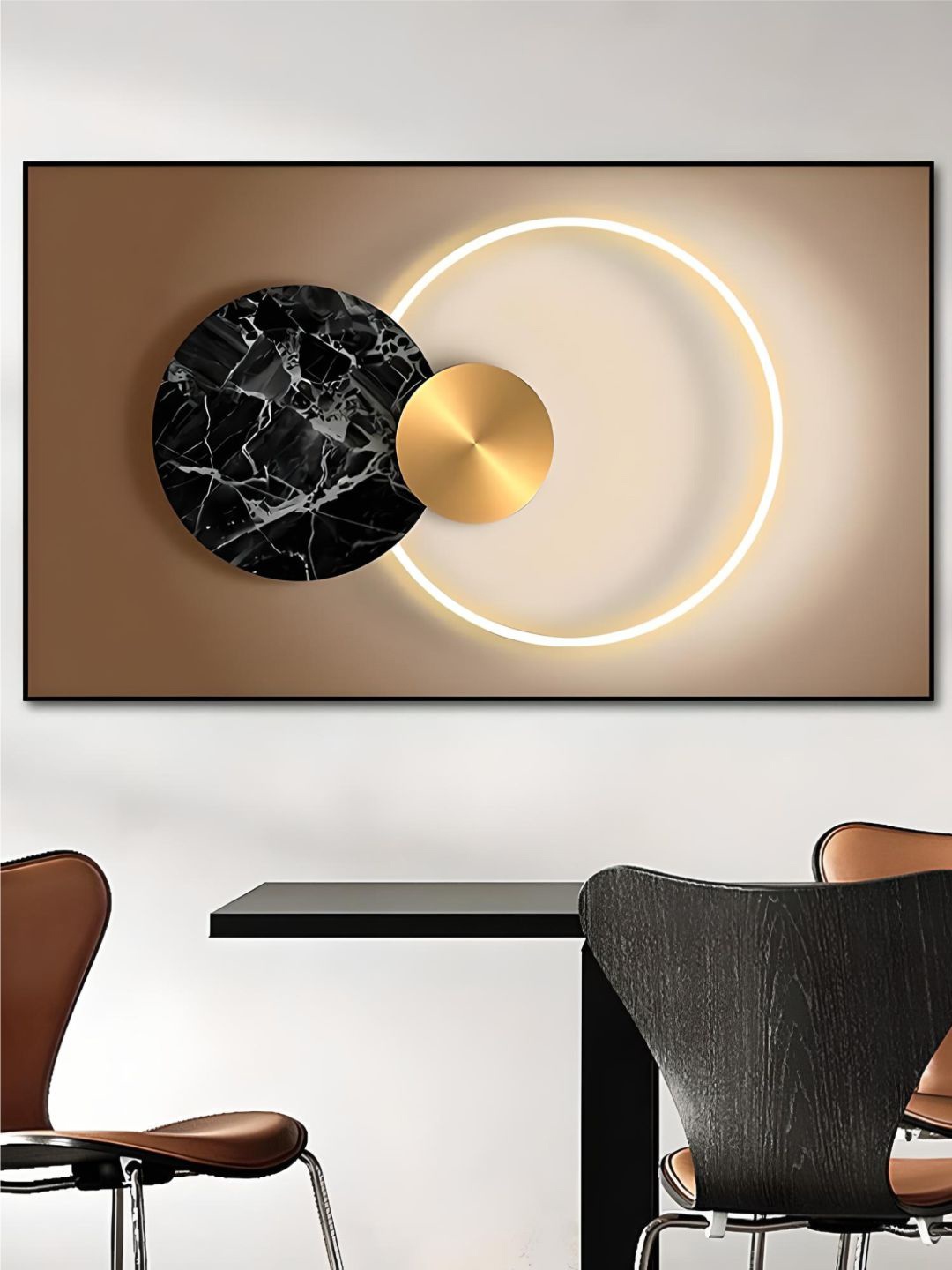 

THE HANDMADE FLAIR Brown & Black Abstract Sun Moon Canvas Painting Wall Art