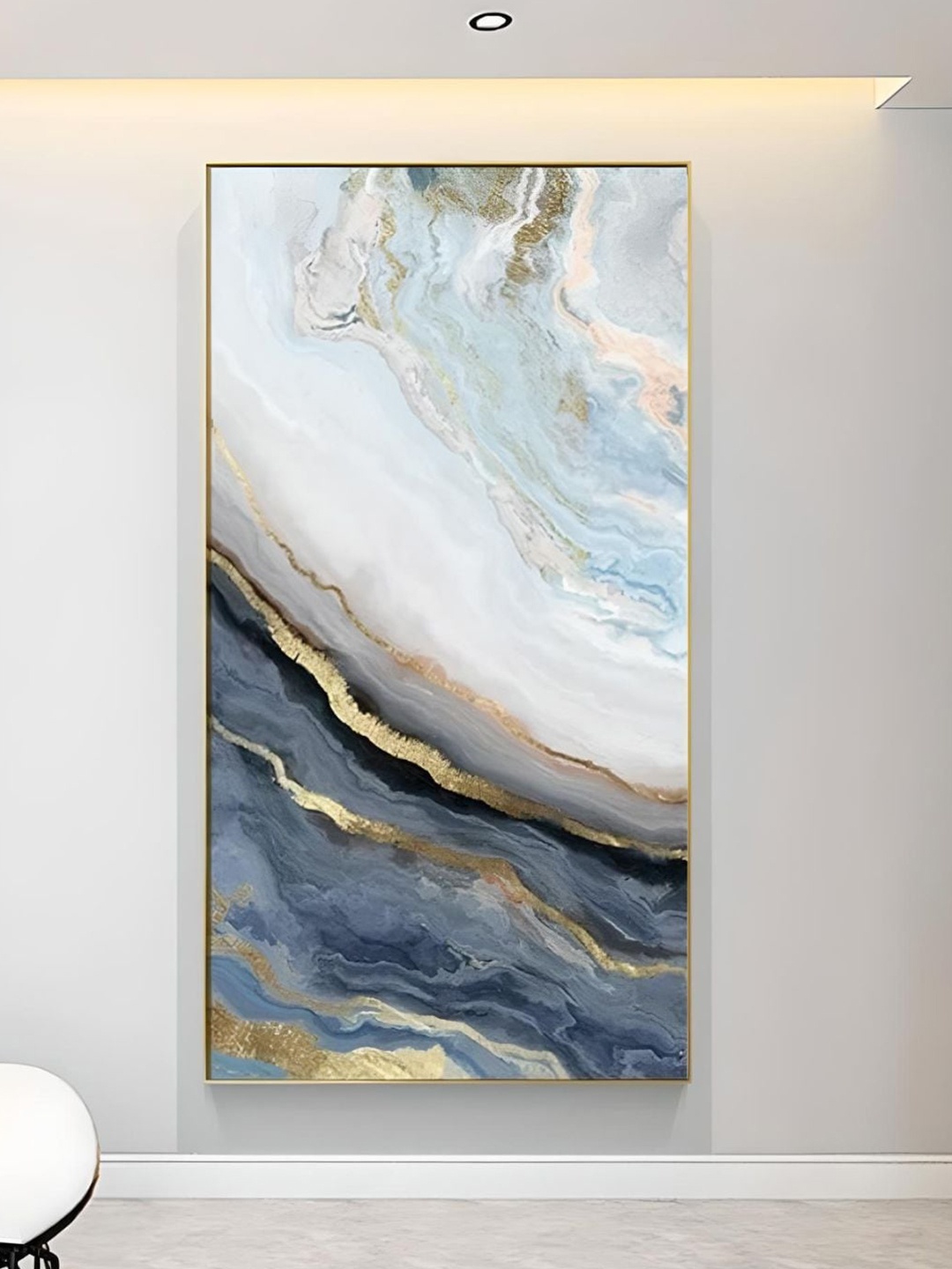 

THE HANDMADE FLAIR Blue & White Abstract Wooden Framed Canvas Painting Wall Art
