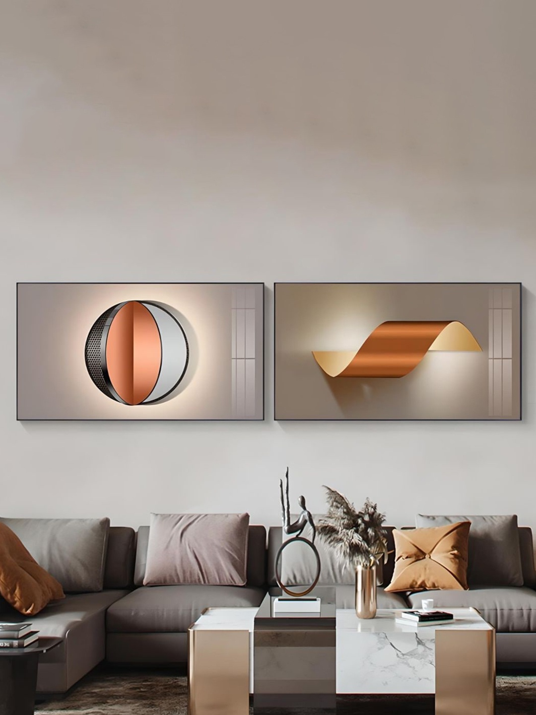 

THE HANDMADE FLAIR Brown & Cream 2 Pieces Abstract Wall Arts