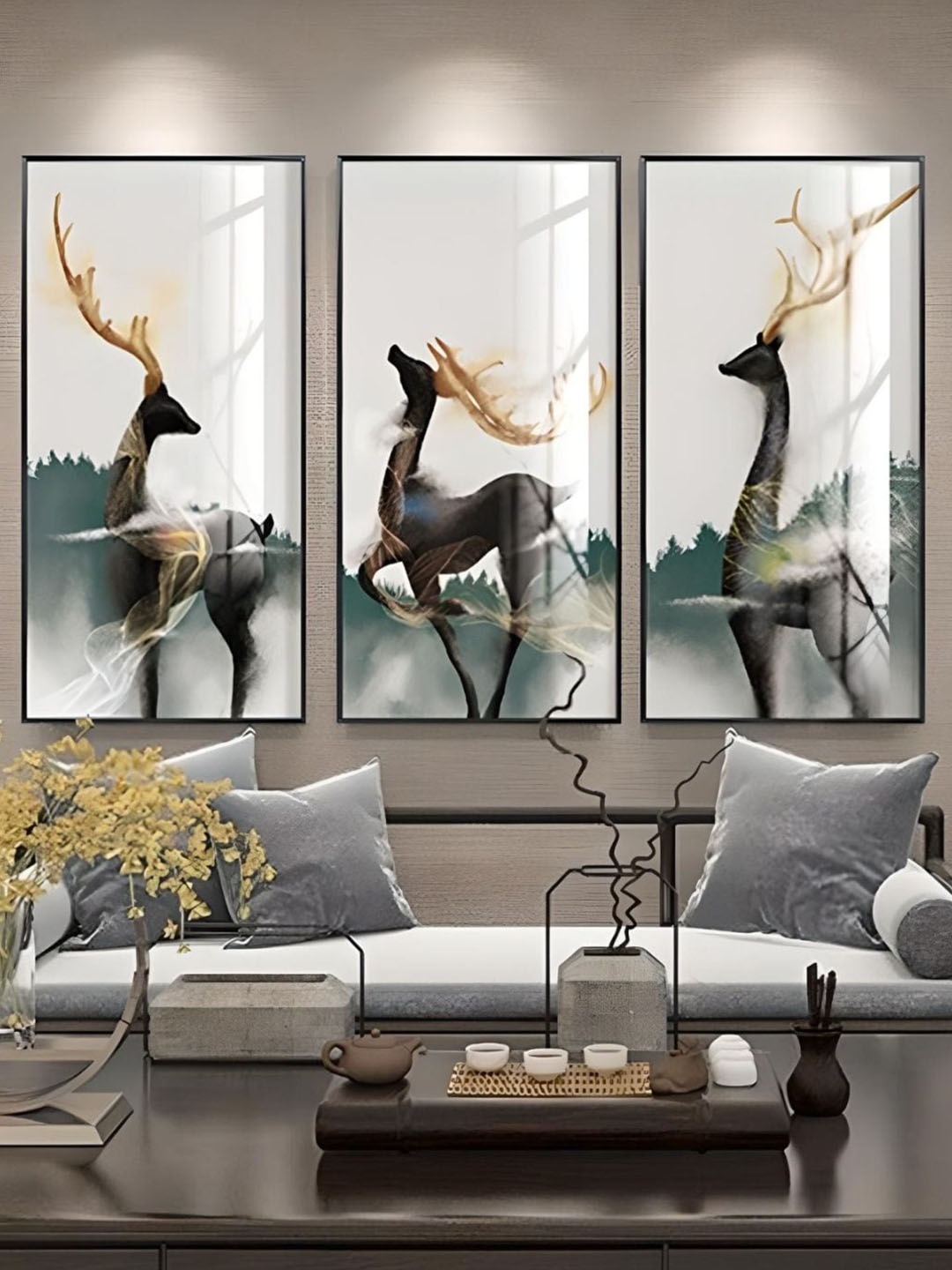 

THE HANDMADE FLAIR Grey & Black 3 Pieces Abstract Wooden Wall Arts