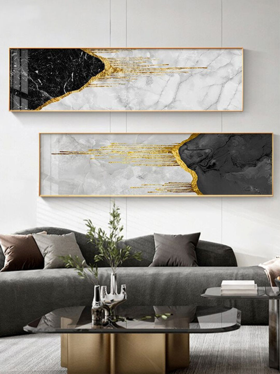 

THE HANDMADE FLAIR 2 Pcs Black & Grey Abstract Framed Painting Wall Art