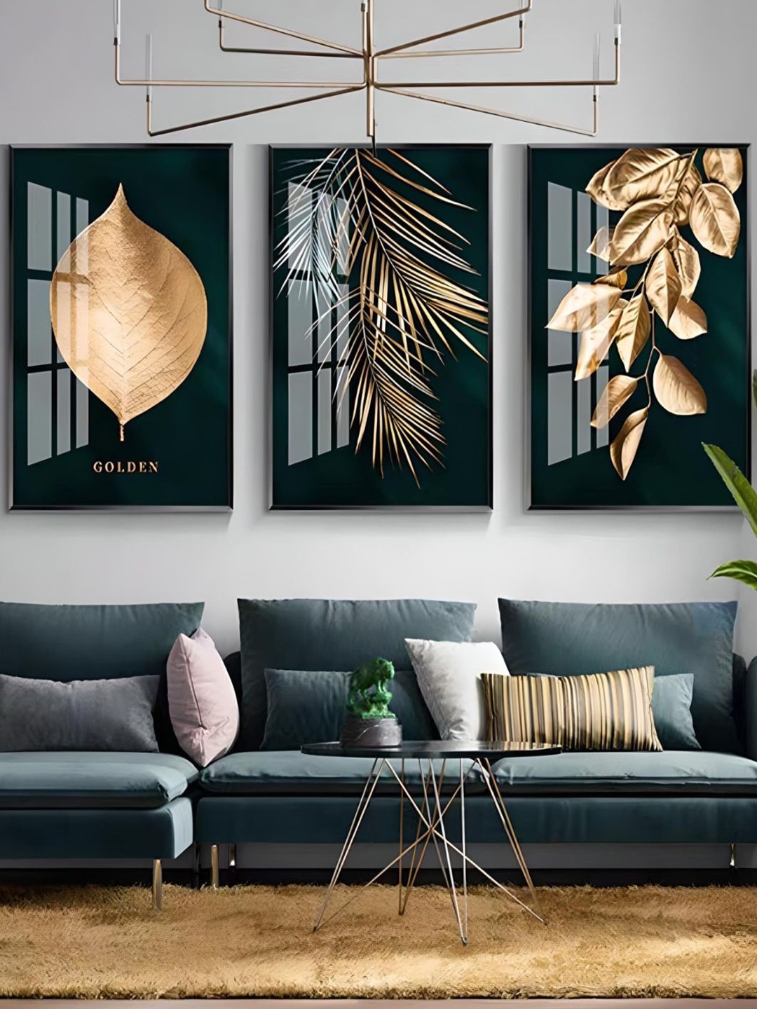 

THE HANDMADE FLAIR 3 Pcs Black & Gold-Toned Tropical Plants Framed Painting Wall Art