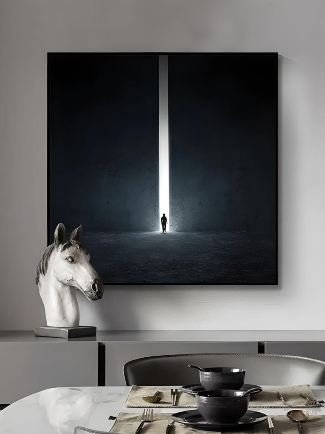 

THE HANDMADE FLAIR White & Black Wooden Framed Canvas Painting Wall Art