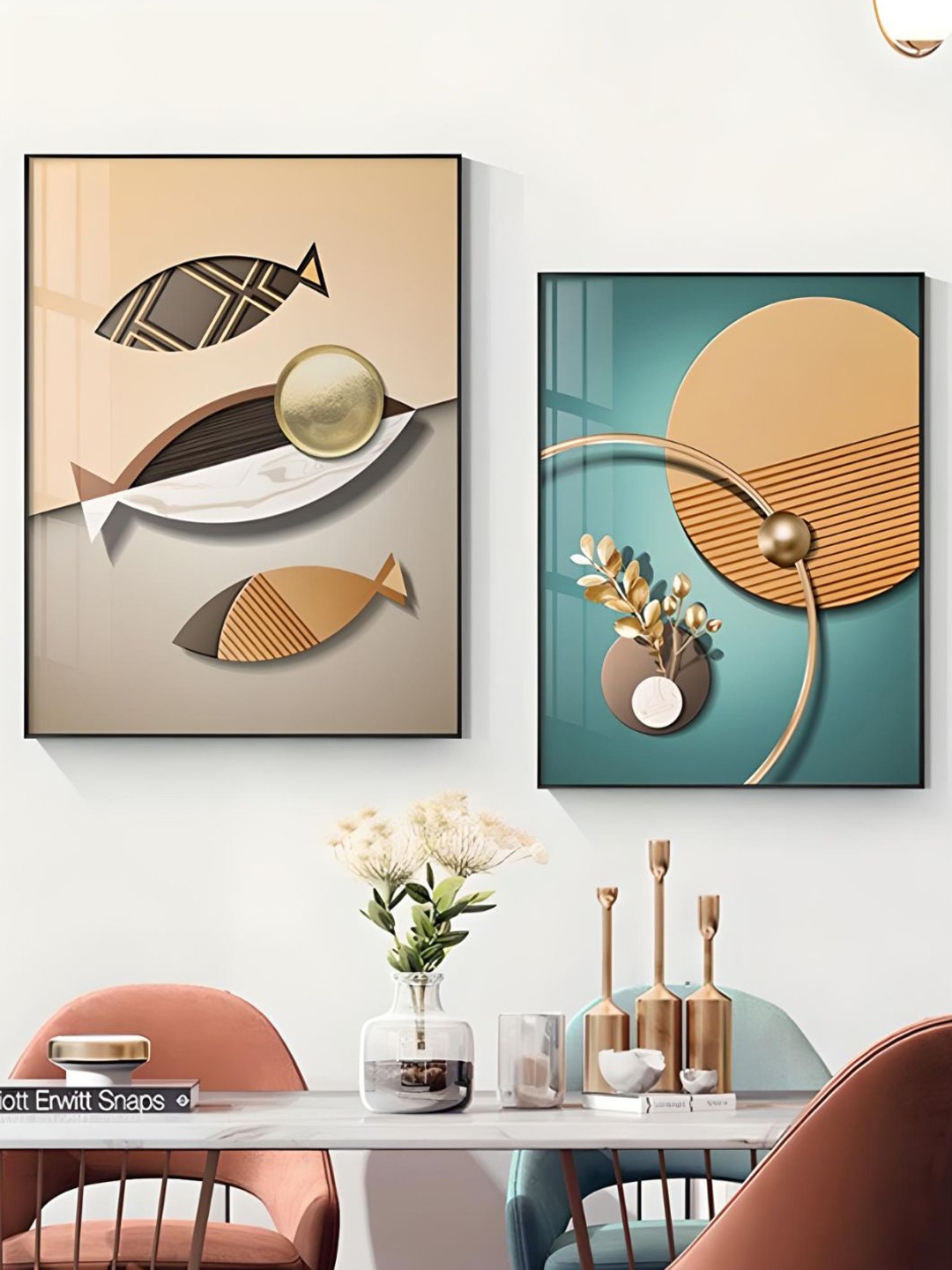 

THE HANDMADE FLAIR 2 Pcs Beige & Green Abstract Framed Painting Wall Art