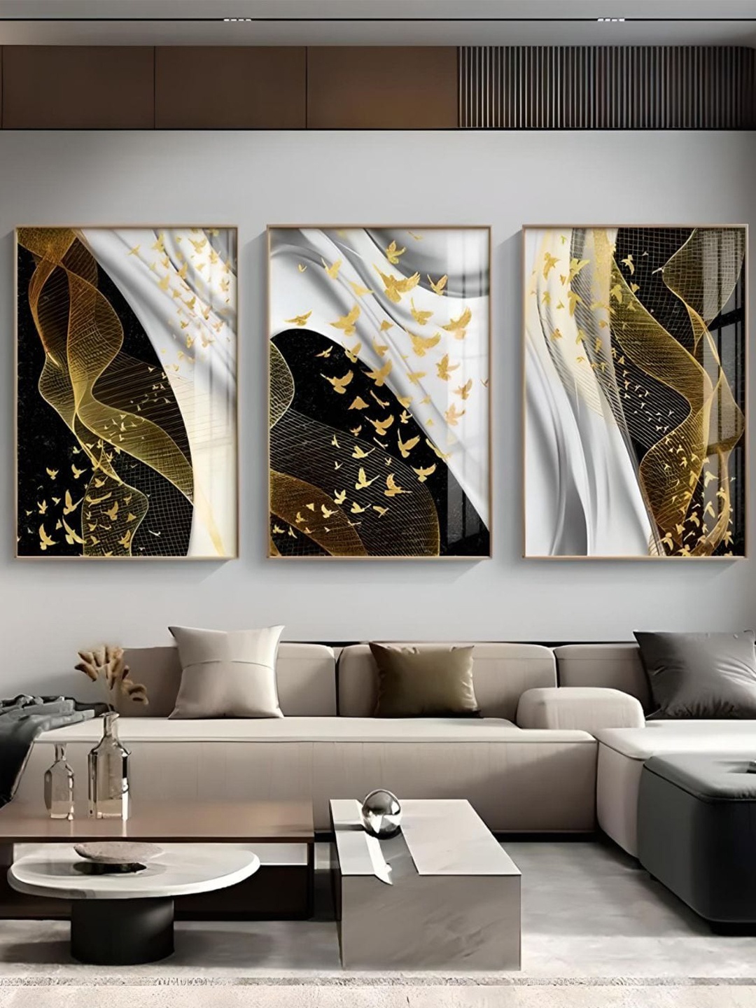 

THE HANDMADE FLAIR White & White 3 Pieces Wooden Birds Flowing Wall Art Fine Art
