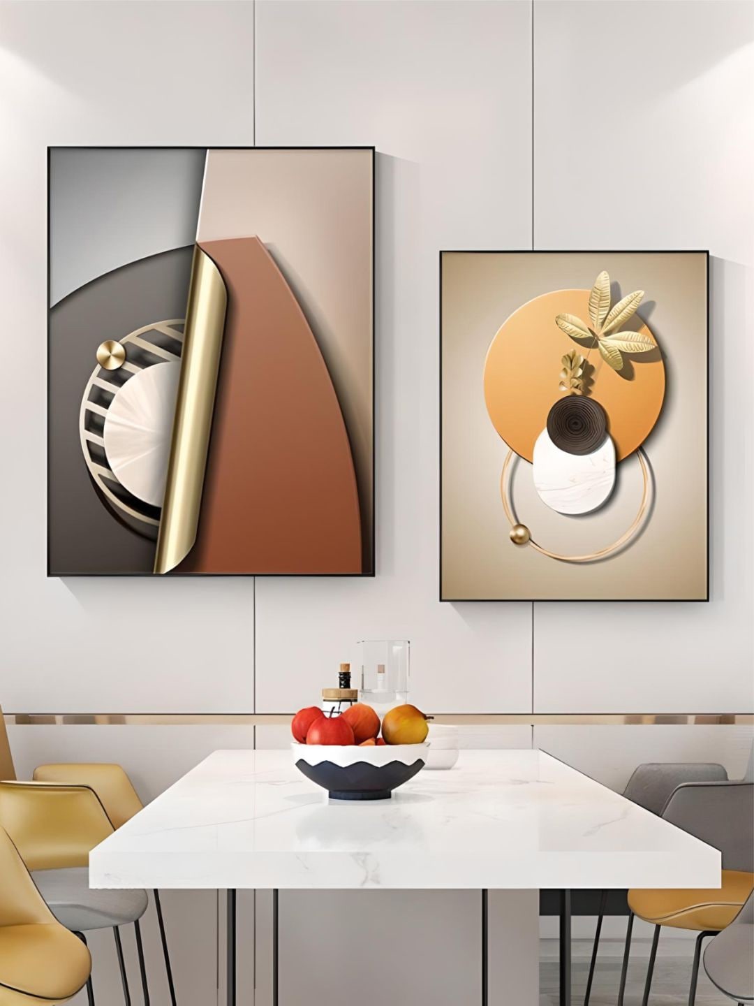 

THE HANDMADE FLAIR 2 Pcs Brown & Grey Abstract Framed Painting Wall Art