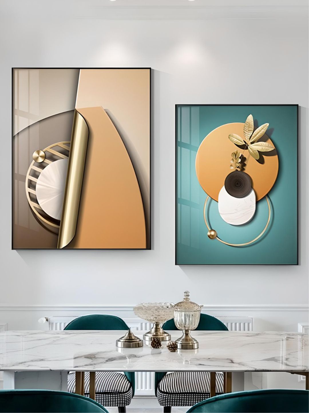 

THE HANDMADE FLAIR Beige & Green 2 Pieces Modern Abstract Elements Bohemian Wall Art