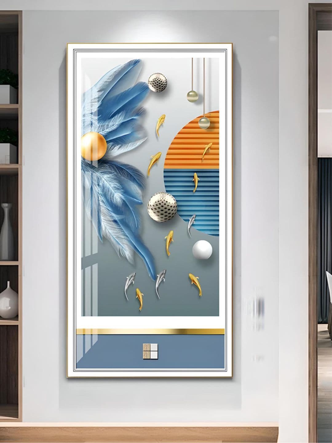 

THE HANDMADE FLAIR Blue & Orange Abstract Framed Painting Wall Art