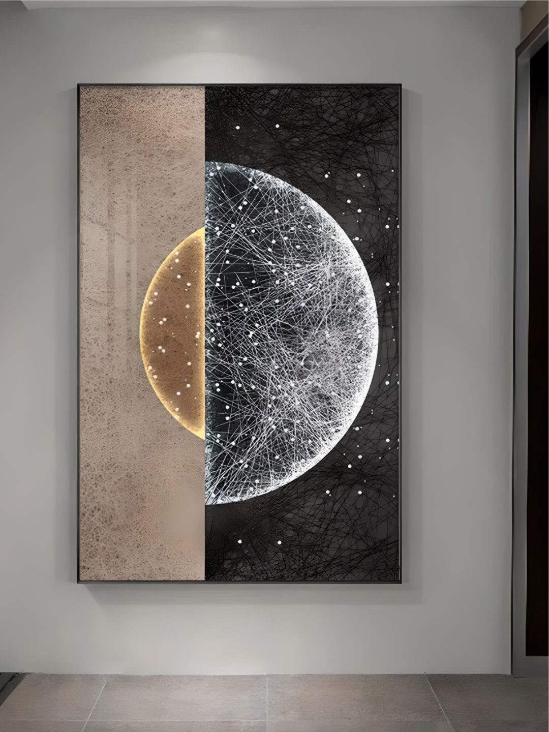 

THE HANDMADE FLAIR Black & Beige Sun Moon Framed Painting Wall Art