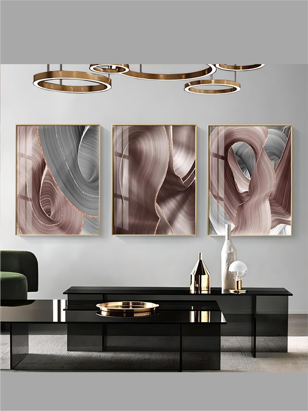 

THE HANDMADE FLAIR 3 Pcs Brown & Grey Abstract Framed Painting Wall Art