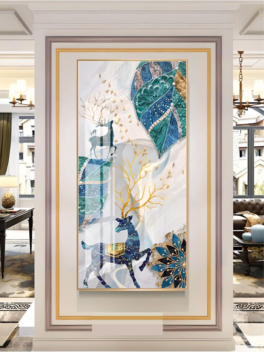 

THE HANDMADE FLAIR Blue & Beige Wooden Framed Abstract Paintings Wall Art