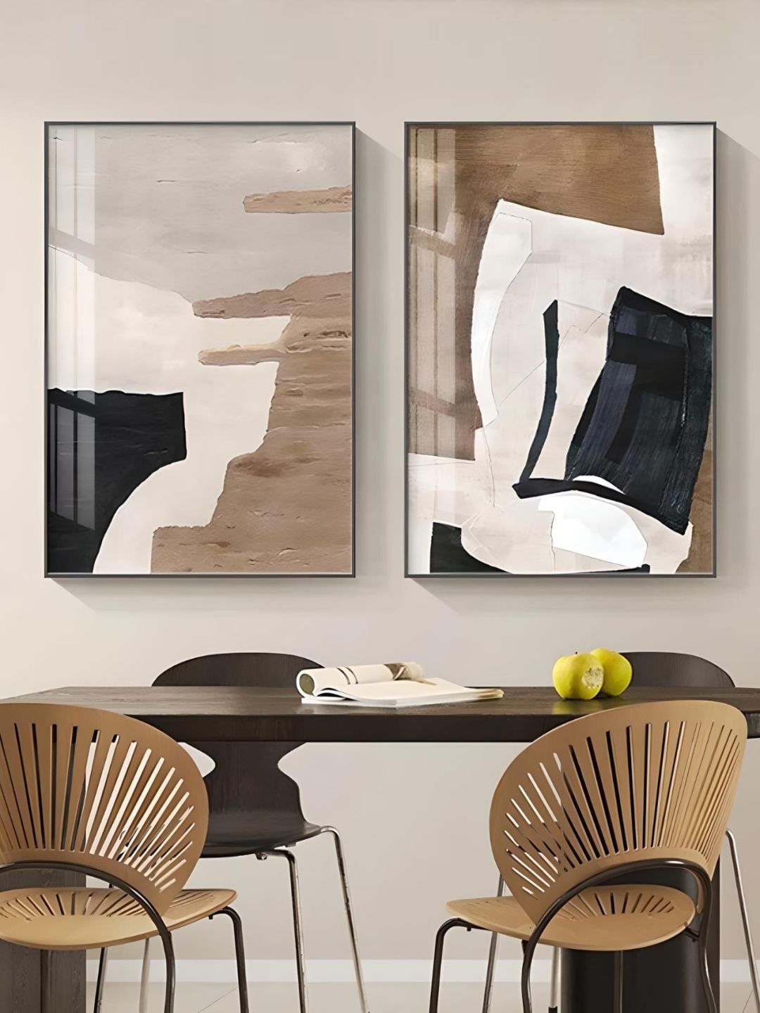 

THE HANDMADE FLAIR Grey & Beige 2 Pieces Abstract Wooden Paintings Wall Art