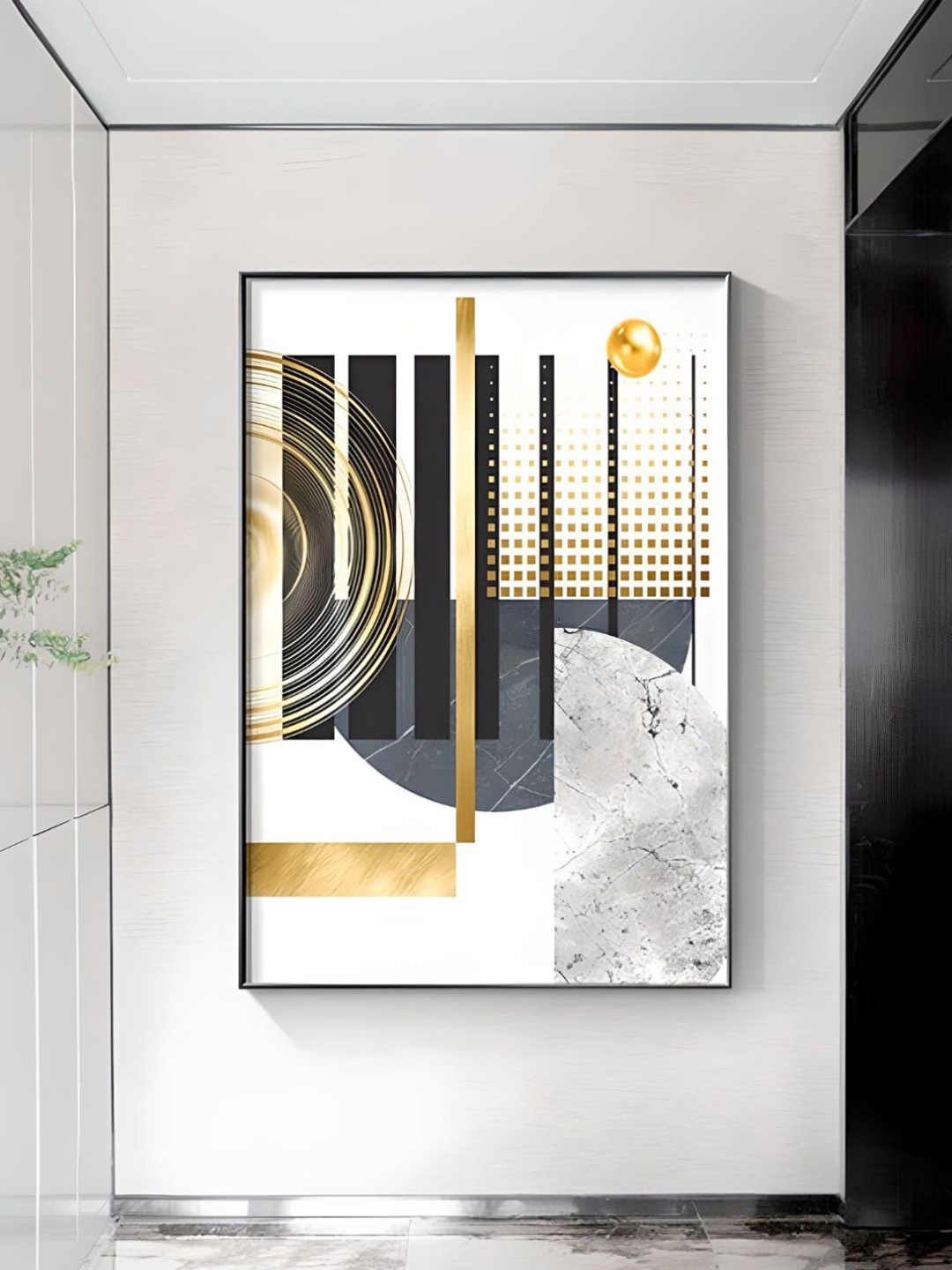 

THE HANDMADE FLAIR White & Black Geometric Framed Painting Wall Art