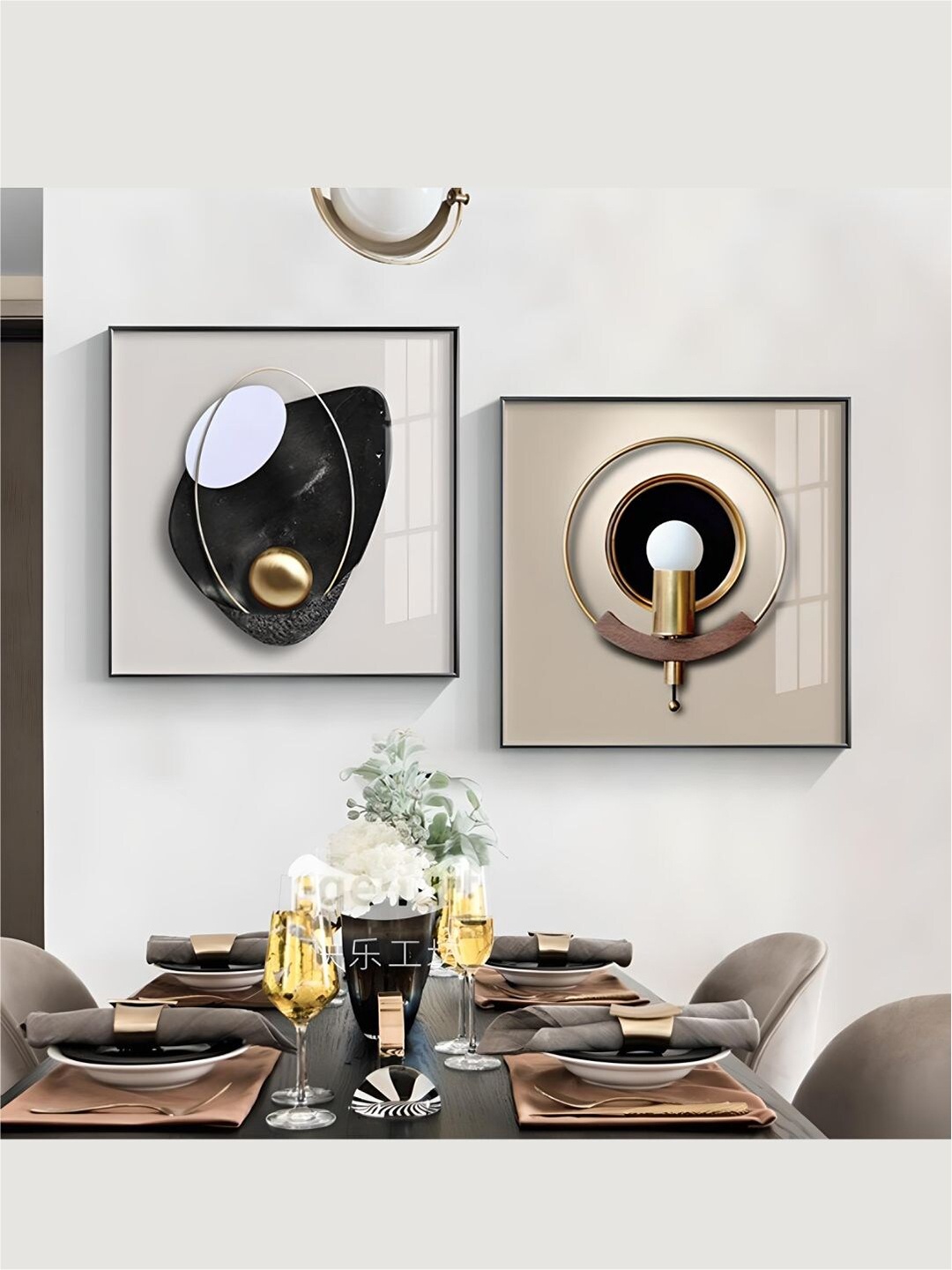 

THE HANDMADE FLAIR 2 Pcs Beige & Black Abstract Framed Painting Wall Art