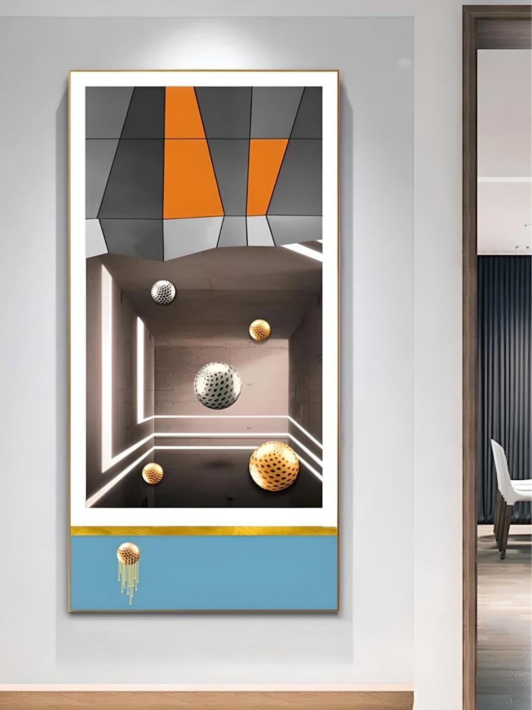 

THE HANDMADE FLAIR Black & Blue Abstract Framed Painting Wall Art, Grey