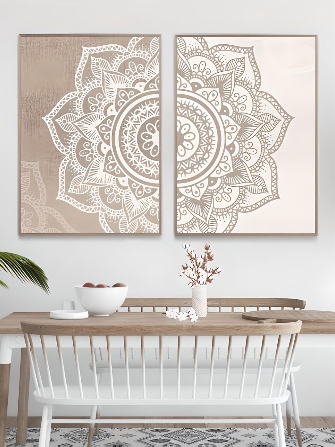 

THE HANDMADE FLAIR 2 Pieces Scandinavian Floral Mandala Wall Art, Beige