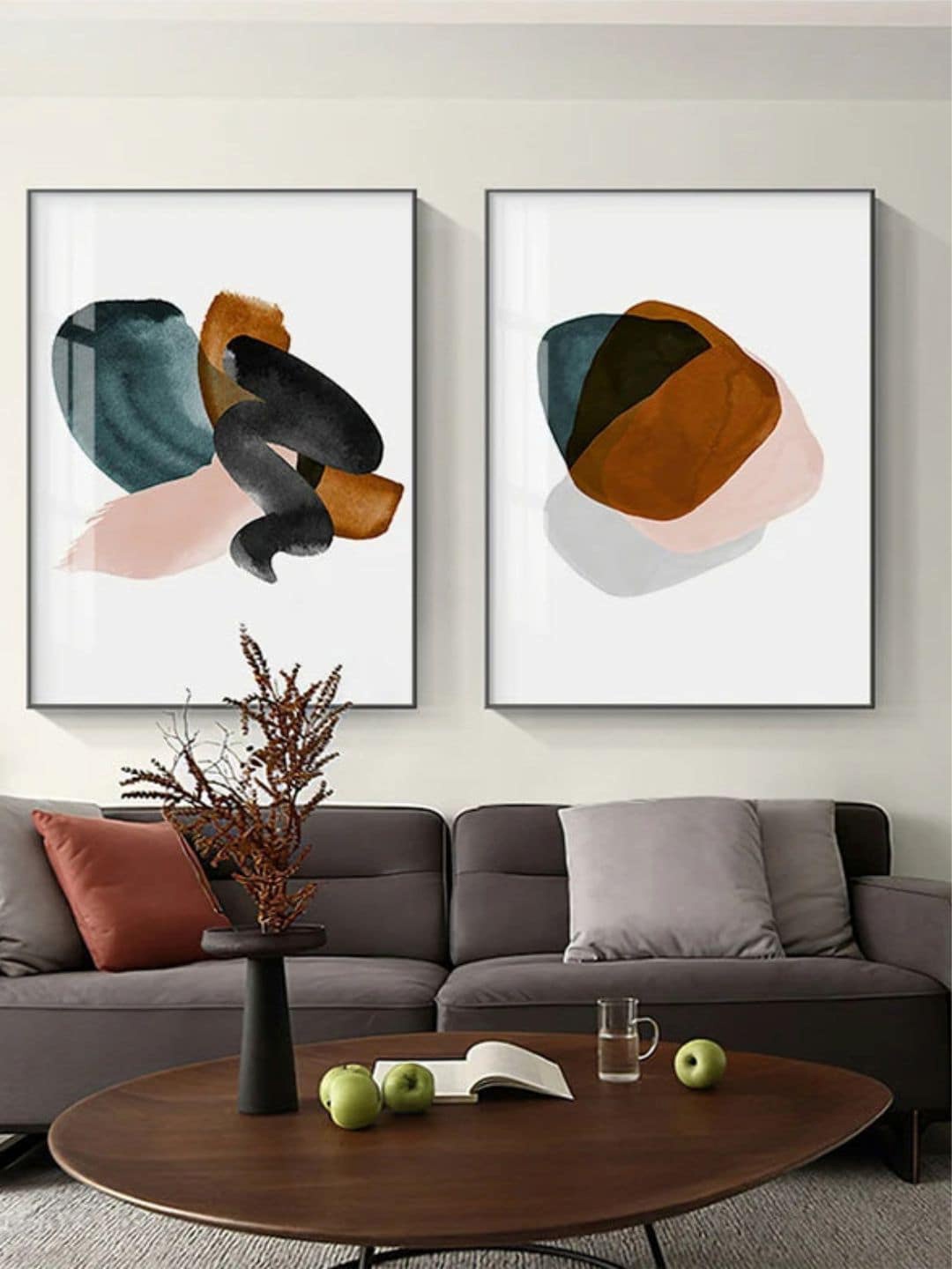 

THE HANDMADE FLAIR White & Brown 2 Piece Wood Abstract Minimalist Painting Wall Arts