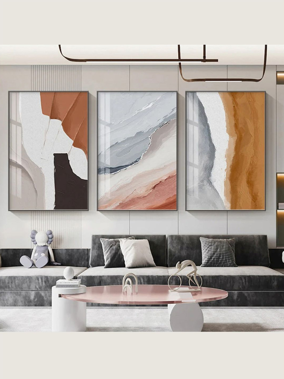 

THE HANDMADE FLAIR Grey & White 3 Pieces Abstract Wooden Paintings Wall Art
