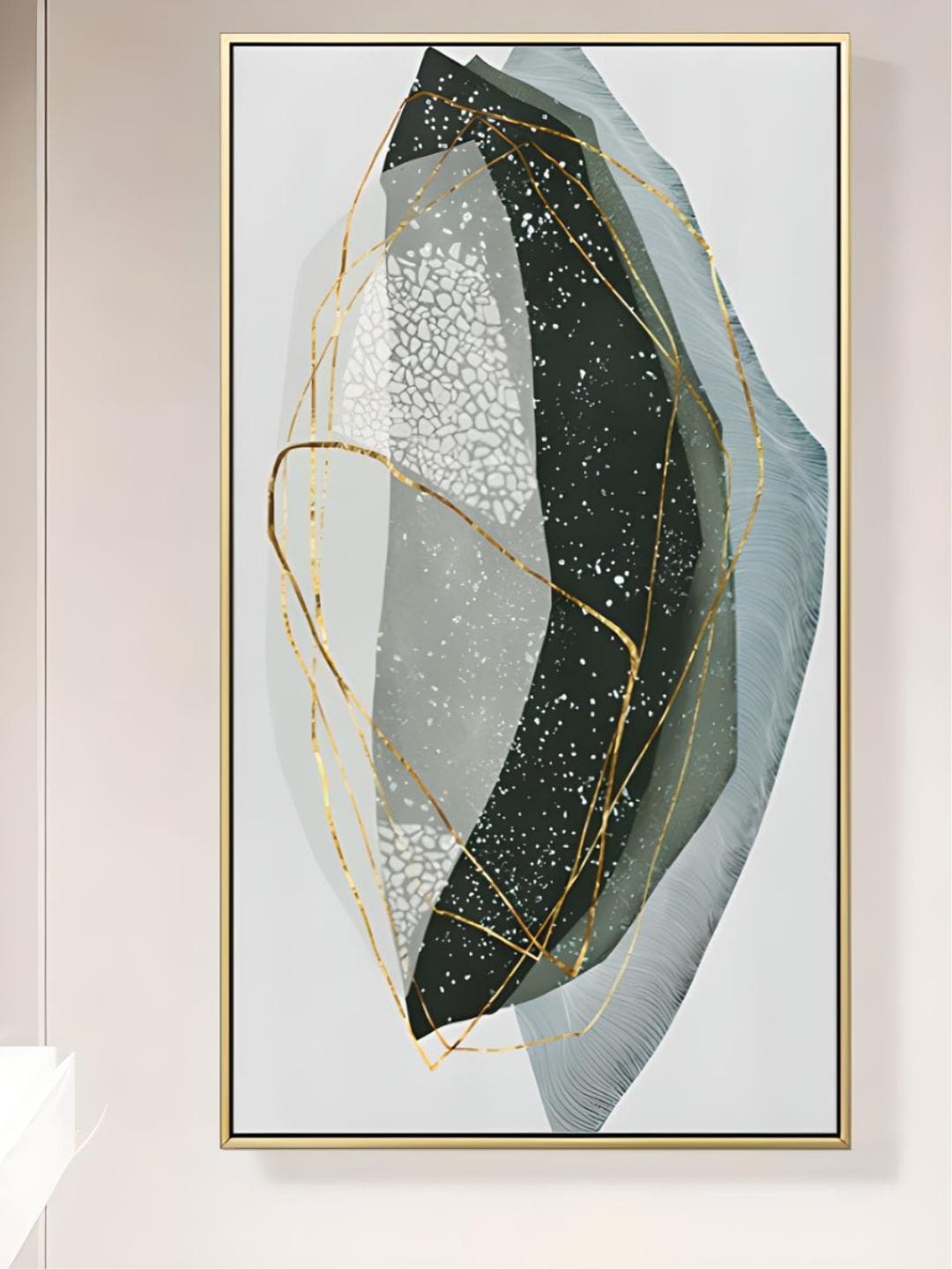 

THE HANDMADE FLAIR Grey & Gold-Toned Agate Marble Framed Painting Wall Art