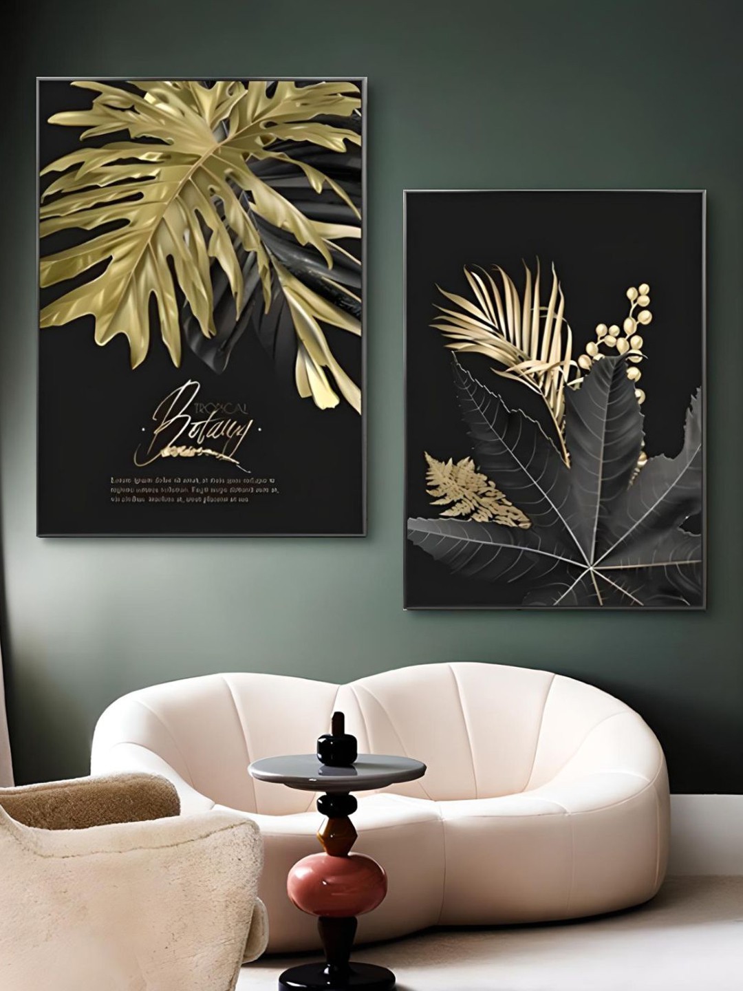 

THE HANDMADE FLAIR 2 Pcs Black & Gold-Toned Tropical Framed Painting Wall Art