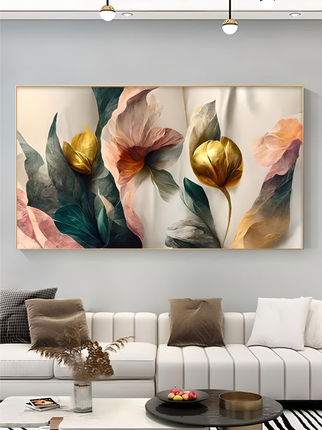 

THE HANDMADE FLAIR Pink & Green Floral and Botanical Wooden Paintings Wall Art