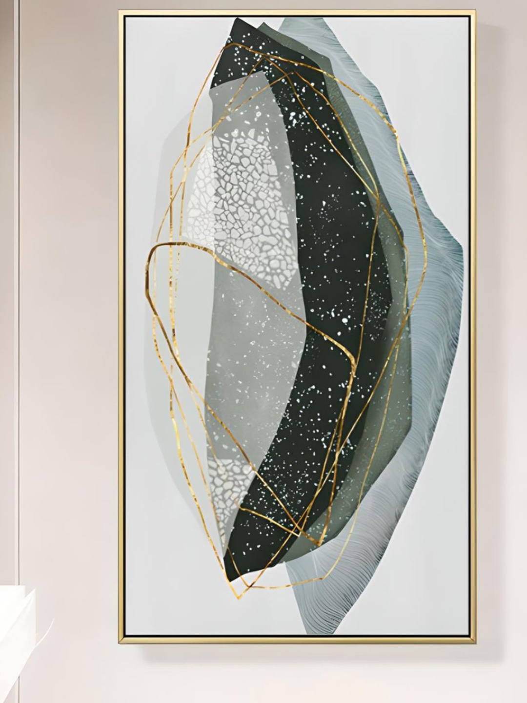 

THE HANDMADE FLAIR Grey & Gold-Toned Abstract Framed Painting Wall Art