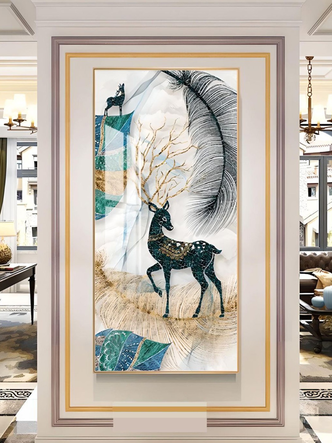 

THE HANDMADE FLAIR White & Black Mystical Deer Framed Painting Wall Art