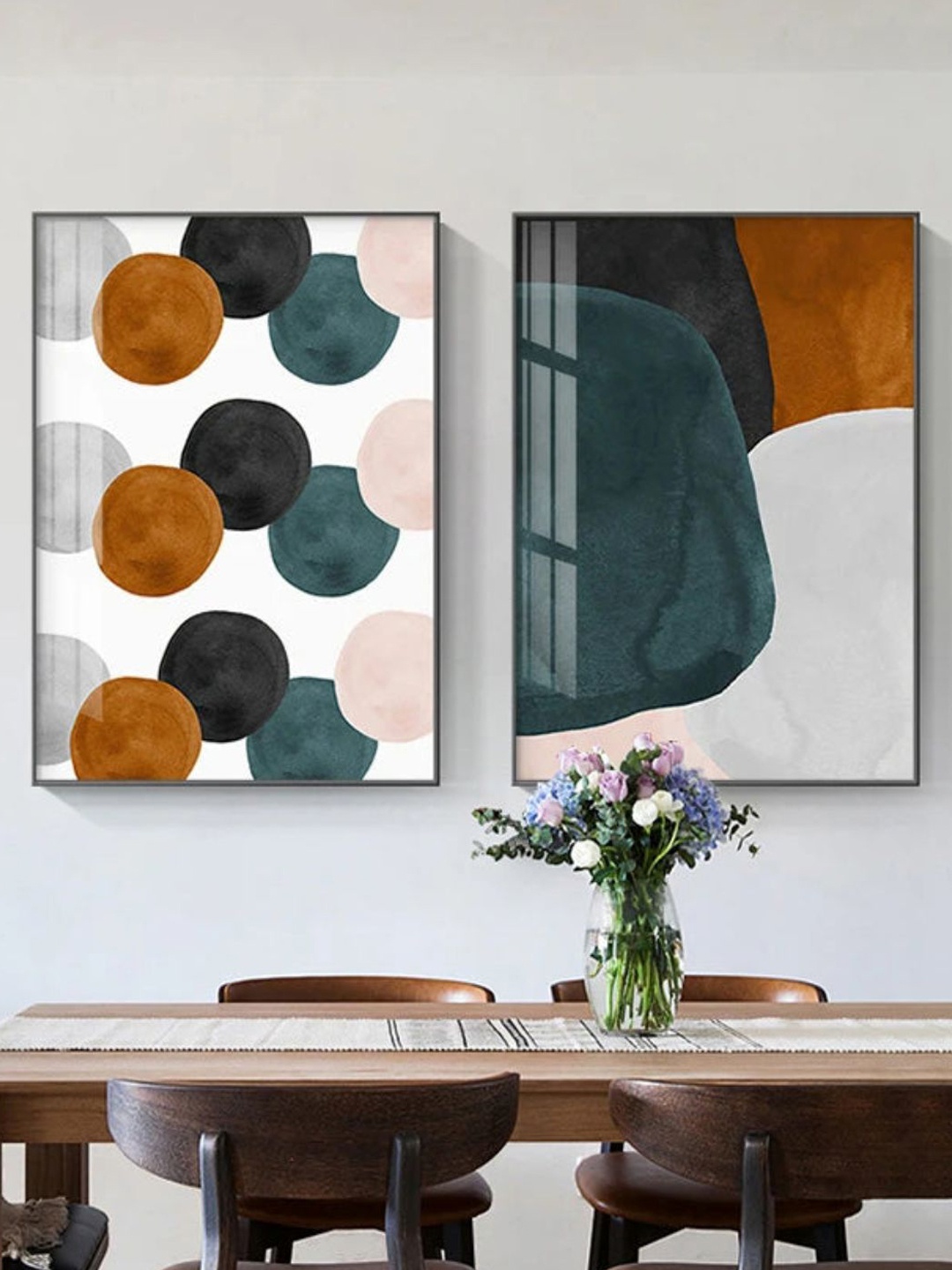 

THE HANDMADE FLAIR White & Brown 2 Pieces Abstract Printed Wooden Wall Art