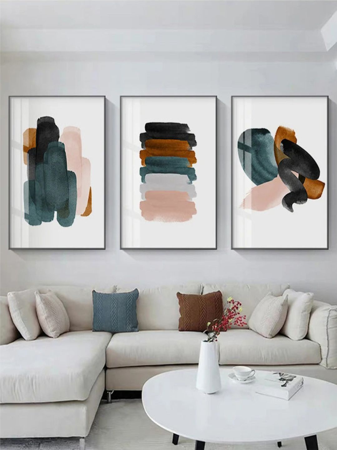 

THE HANDMADE FLAIR 3 Pcs White & Green Abstract Framed Painting Wall Art