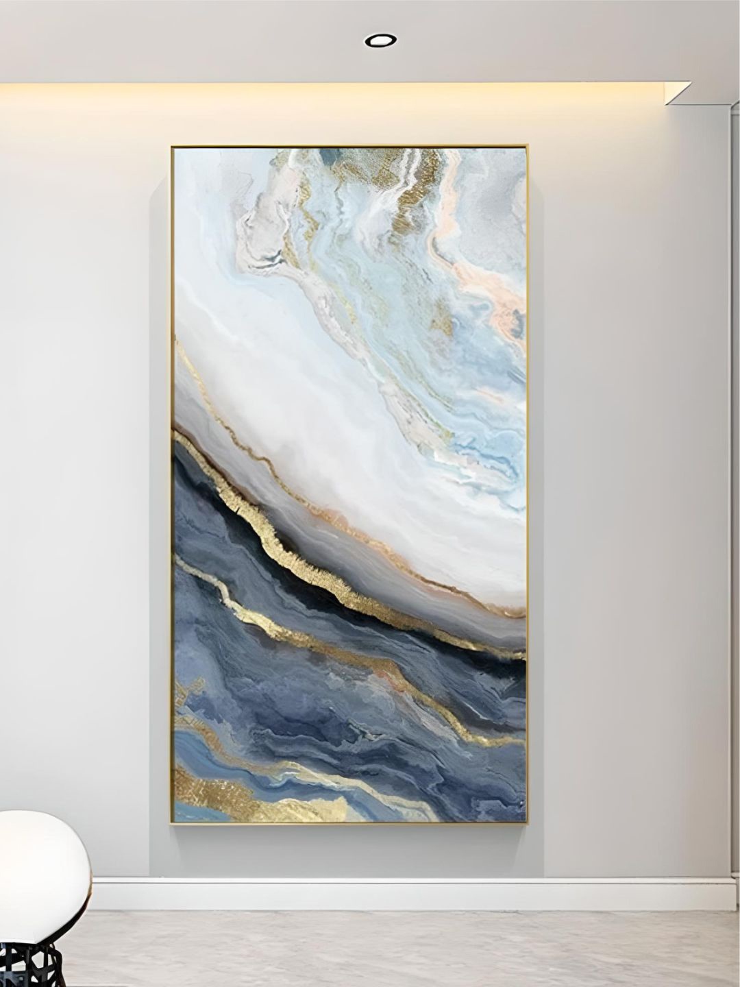 

THE HANDMADE FLAIR White & Blue Abstract Framed Painting Wall Art