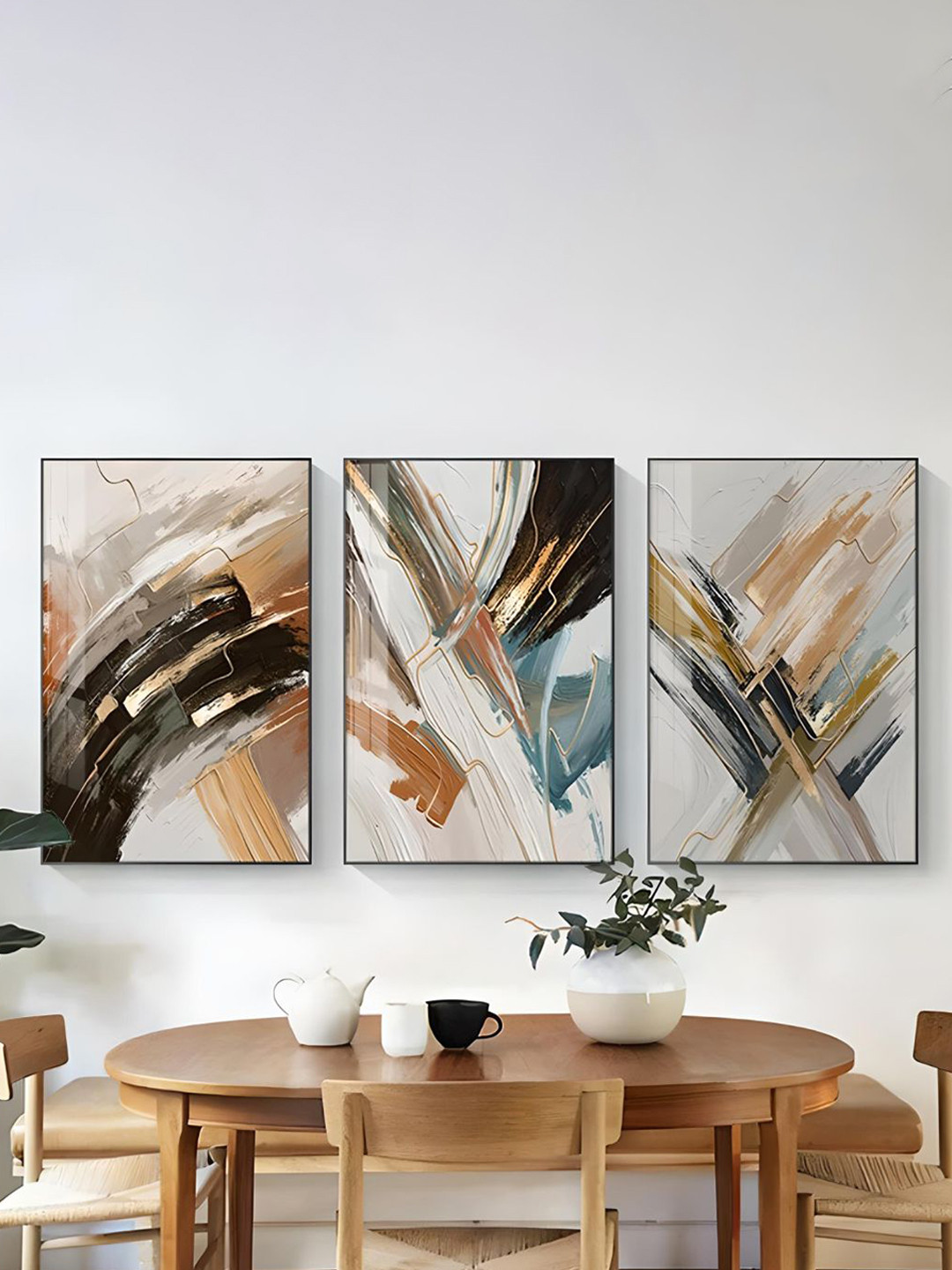 

THE HANDMADE FLAIR 3 Pieces White & Black Palettes Nordic Abstract Wall Art