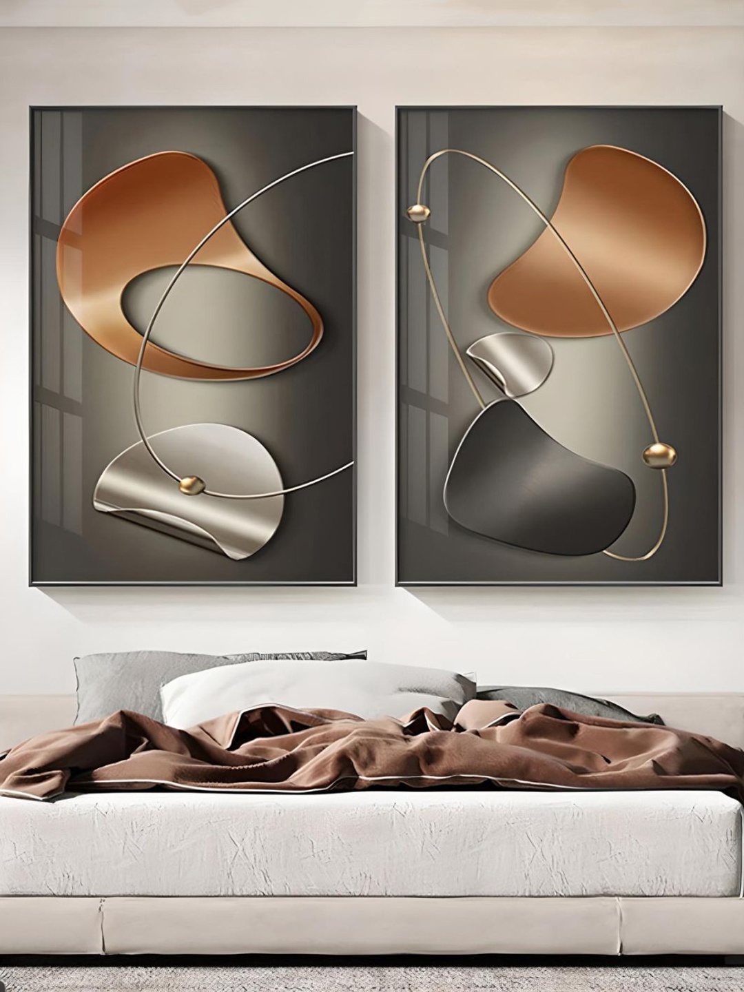 

THE HANDMADE FLAIR Grey & Brown 2 Pieces Abstract Arc & Curved Elements Wall Arts