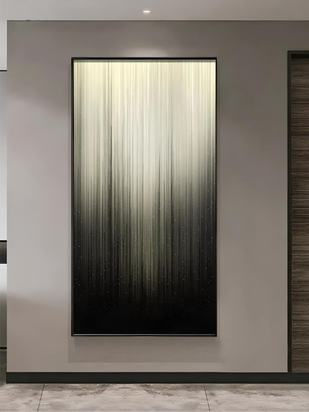 

THE HANDMADE FLAIR Beige & Black Wooden Urban Digital Rain Gradient Painting Wall Arts