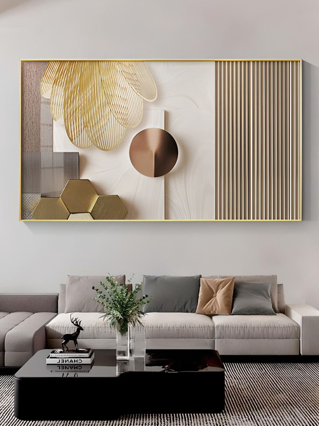

THE HANDMADE FLAIR Beige & Gold-Toned Wood Painting Wall Art