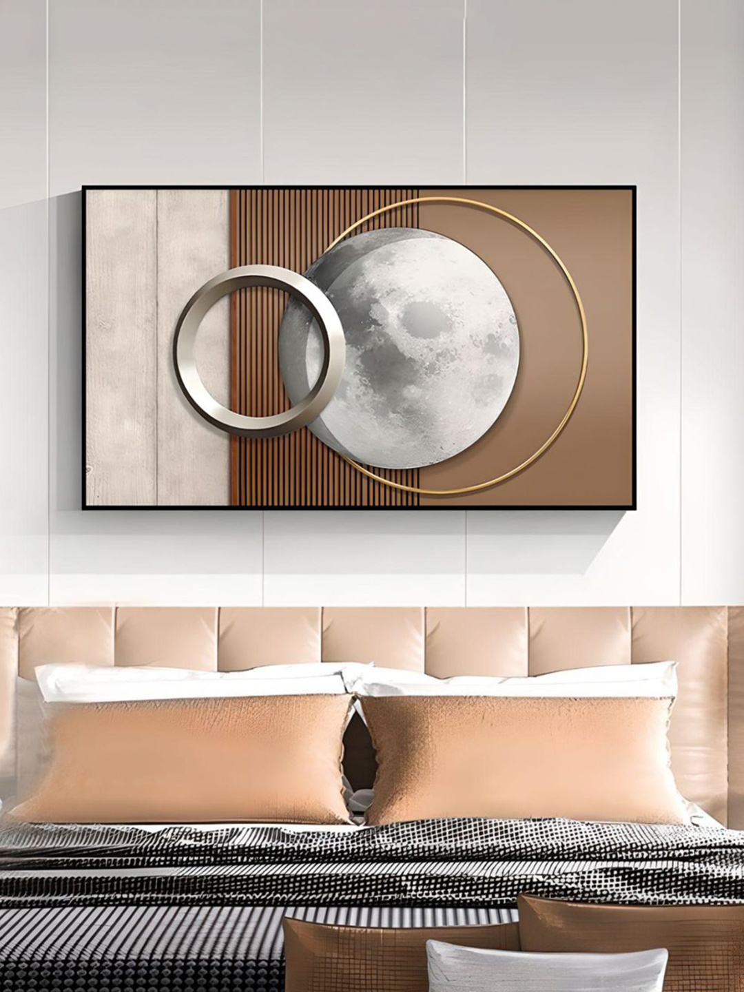 

THE HANDMADE FLAIR Beige Abstract Sun Moon Wall Art