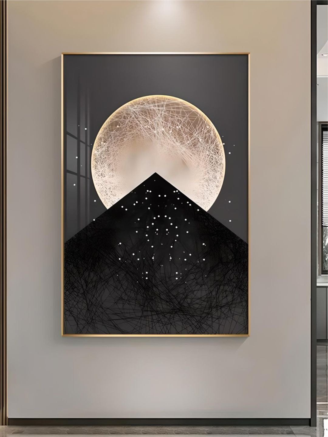 

THE HANDMADE FLAIR Black & Beige 1 Piece Wood Aesthetics Sun Moon Painting Wall Art